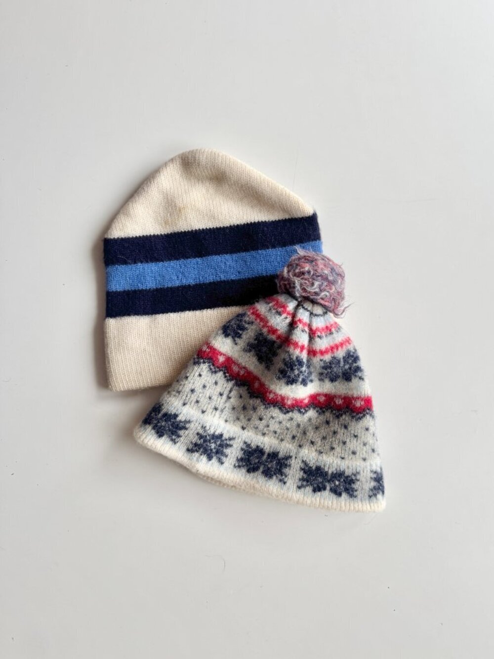 Lot of 2 Vintage GORDINI 100% Wool Patterned Beanie Hats